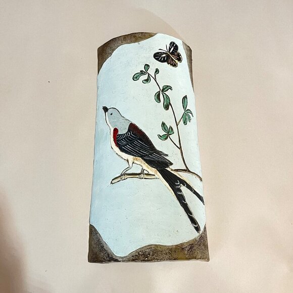 Handcrafted Ceramic Wall Art With Bird & Butterfly Design - Picture 1 of 5